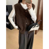KANING Korean Version Of Retro Sleeveless Knitting Vest 2026 Autumn New Loose Lazy Wind Folding Sweater Vest