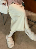 2026 Autumn And Winter New Tassel Knitted Half-Dress Woman Thick Medium Long A Skirt Open Fork Hair Bag Long Skirt