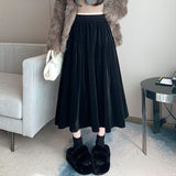 Korean Version Of Black Velvet Half-Dress Girl Small Man With High Waist Long A-Shaped Skirt Autumn And Winter Design Sense Croatous Umbrella Skirt