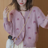 KANING Pentave Star Embroidery V-Neck Knitted Cardigan Women 2026 Autumn New Fashion Gentle Sweater Jacket Tide
