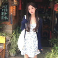 Pecoeul* Smart Temperament French Sweet Broken Flower Sling Dress Women's Waist Tea Break Skirt