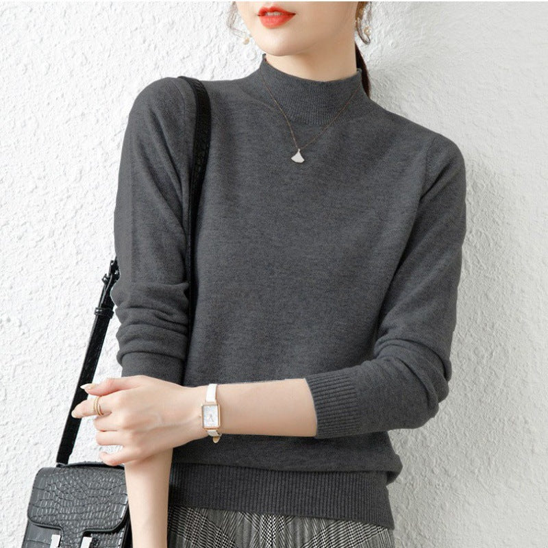 2025 New Beautiful Temperament Half-High-Necked Bottom Shirt Women With A Long-Sleeved Autumn And Winter Sweater