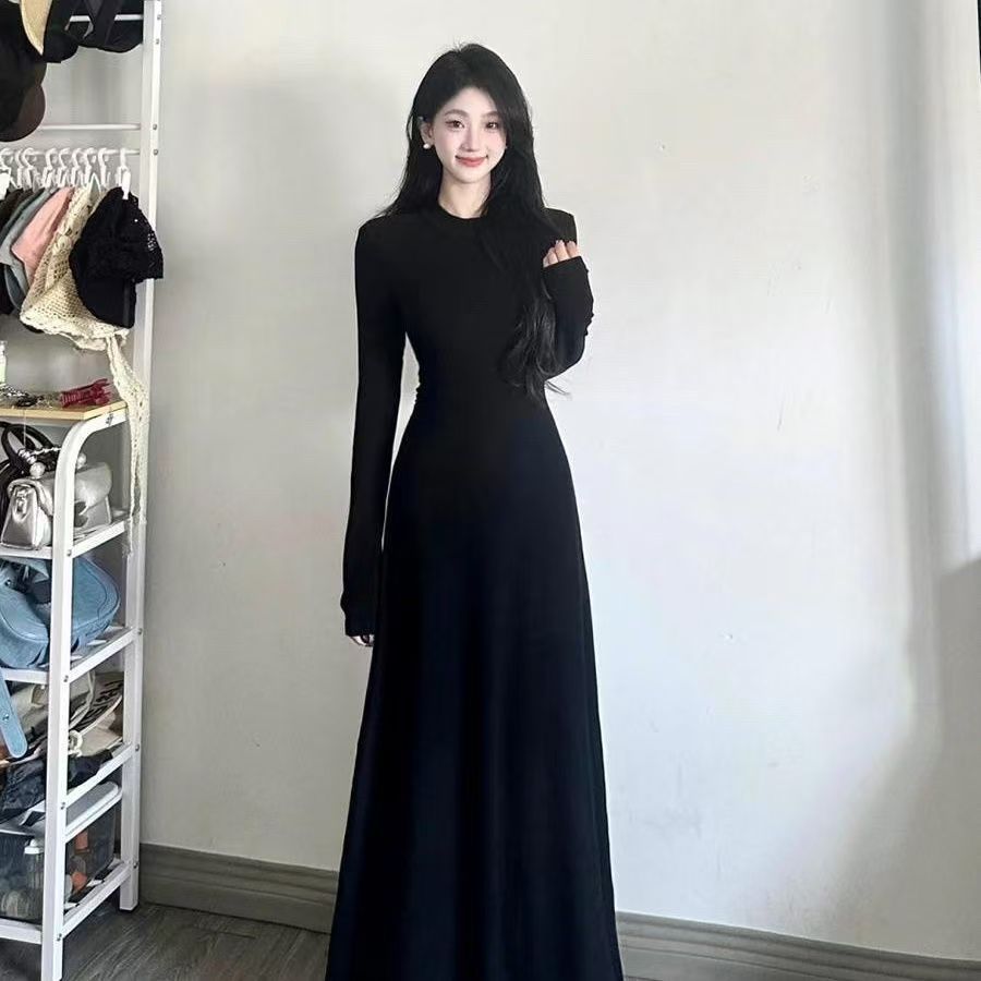 2025 New OLSH Winter Slim Dress Women Thin Plus Waist Temperament Long Dress New