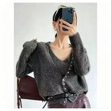 LEKA Korean Design Sense Knitted Women's 2026 Autumn And Winter New V-Tneck Cardigan + Sling With Two Sets Of Sweater