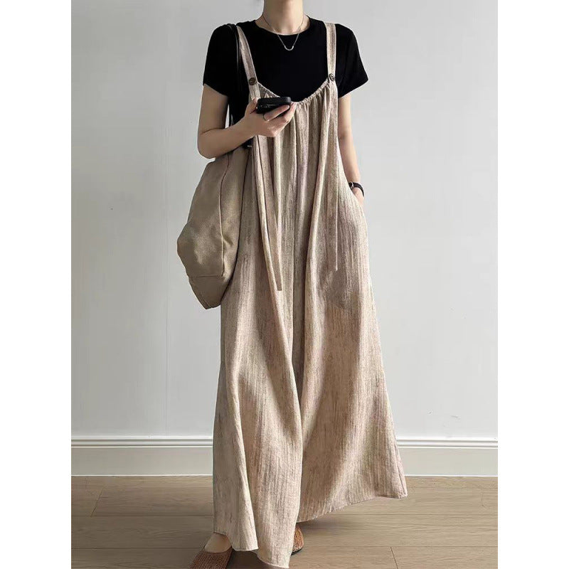 2026 Summer Cotton Languis Lazy Back Trousers Women's New Summer Feeling Loose Leisure Wide Leg Conjoined Long Pants