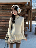 Dehian Warm Half-High Collar Long-Sleeved T-Shirt Girl Autumn And Winter Lace Splicing Inside The Bottom Shirt Top