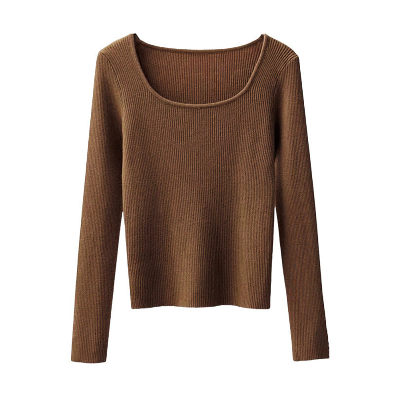KANING Knitted Bottom Sweater Women's Autumn And Winter 2026 New Body Repair Collar Long Sleeves Short Female Top