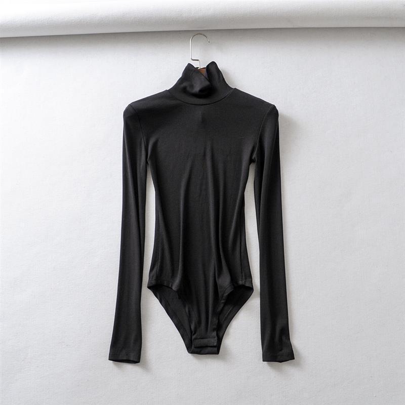 Tight-Tight High-Necked Long-Sleeved-Joined Women With Solid-Color Threaded T-Shirt T-Shirt Tops