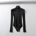 Tight-Tight High-Necked Long-Sleeved-Joined Women With Solid-Color Threaded T-Shirt T-Shirt Tops