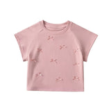 Sweet Hottie Bows Short-Sleeved Summer Round-Neck Fashion Short-Term Navel Bottom Shirt T-Shirt Three-Dimensional Personality