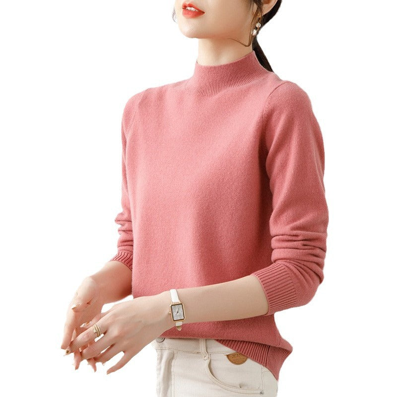 2025 New Beautiful Temperament Half-High-Necked Bottom Shirt Women With A Long-Sleeved Autumn And Winter Sweater