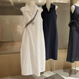 INS Style Simple Generous Polo Collar Sleeveless Dress Women's Summer Daily Loose Temperament Vest Skirt Relaxation White