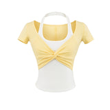 Summer New Fake Two Short-Sleeved Neck Bumper T-Shirt Top