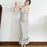 High-Level Sense Splicing Wave Point Sling Dress Woman Body To Close The Waist Thin Pure Lust Breeze Dress Temperament Long Dress
