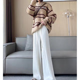 KANING Tight Waist Knitted Broad Leg Pants Women 2026 Autumn New High-Waist Design Feeling Solid Color Knitted Wool Trousers