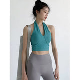 Net Red Fashion Sexy Back Hanging Neck Sling Vest Women's Summer Sports Yoga Suit With Chest Pads Short Fitness Top