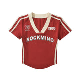 Hottie Summer V-Neck Scrabble Short-Sleeved Sports Letter Print Tight Short T-Shirt