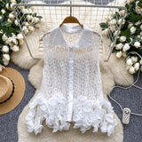 European Goods Fashionable Top Women's Summer Design Sense Niche Heavy Industry Irregular Three-Dimensional Lace Hollow Sleeveless Shirt Women