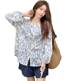 Vintage Broken Flower Long-Sleeved Shirt Women's Autumn New Design Sense And Other Lantern Sleeves Casual Loose Coat Tide