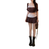 Miss Polka Tiansi Pure-Wanted Lace Splicing Set Top Ponmp Short Skirt Women's Summer Two Sets