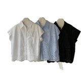 Embroidery Flowers Hollow Shirt Women's Short Sleeves 2026 Summer New Korean Version Of Thin Loose Collar Top