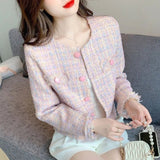 2026 Spring And Autumn New Small Fragrant Style Short Coarse Flowers Coat Women's Long-Sleeved Senior Sense Of French Thin Top