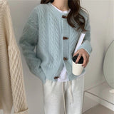 Horn Buckle Short Jersey Sweater Autumn And Winter New Knitted Cardigan Jacket Round Neck Solid Knitted Shirt Woman