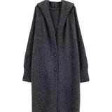 Kaning Lazy Hooded Long Knitted Cardigan 2026 New Women's Knee Sweater Long Coat Woman