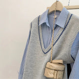 KANING Korean V-Neck Color Knitted Vest Women 2026 Early Autumn New Stacked Shoulder Sweater Vest Outside