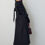 Real Shooting New Bubble Sleeve Nail Bead Lantern Sleeve Sweater + Two Bow Female Hairs Vest Dress Suit