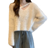KANING Imitation Water Stinger Soft Glutinous Design Sweater 2026 Autumn And Winter New Simple Horse Sea Hair Sweater Female