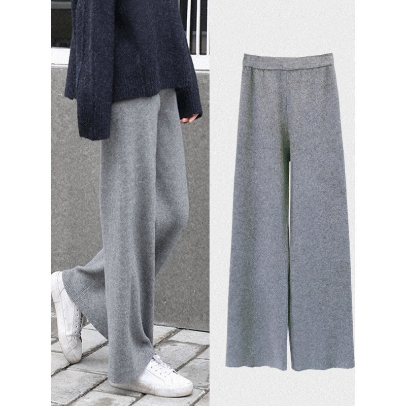 Casual Knitted Wide-Legged Trousers Women 2026 Autumn And Winter New Loose High-Waisted Straight Barrel Tugging Long Pants Women