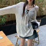 White Knitted Jersey Women's Autumn Slings 2026 New Lazy Design Small Open-Out Backwear