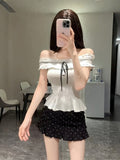 French Pure Sweet Repair Body One-Piece Shoulder Two Sets Of Women's Design Sensation Half Body Short Skirt Summer