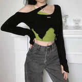 Spice Girls Want To Irregularly Show Up Shoulder Long-Sleeved T-Shirt Girl Autumn New Niche Sexy Tight Body Clothes Two Sets