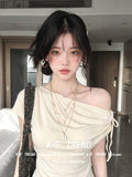 Fake Two Slanted Shoulder Straps With Short-Sleeved T-Shirts For Women's Summer Design To Feel The Shoulder Repair Body