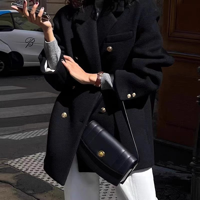 [Original Practice] Short Suit This Coat Coat Black Hair Coat Autumn And Winter Small High Sense Plus