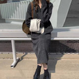 KANING College Wind Polo Collar Skirt Knitted Long Dress Women 2026 Autumn New Knitted Dress