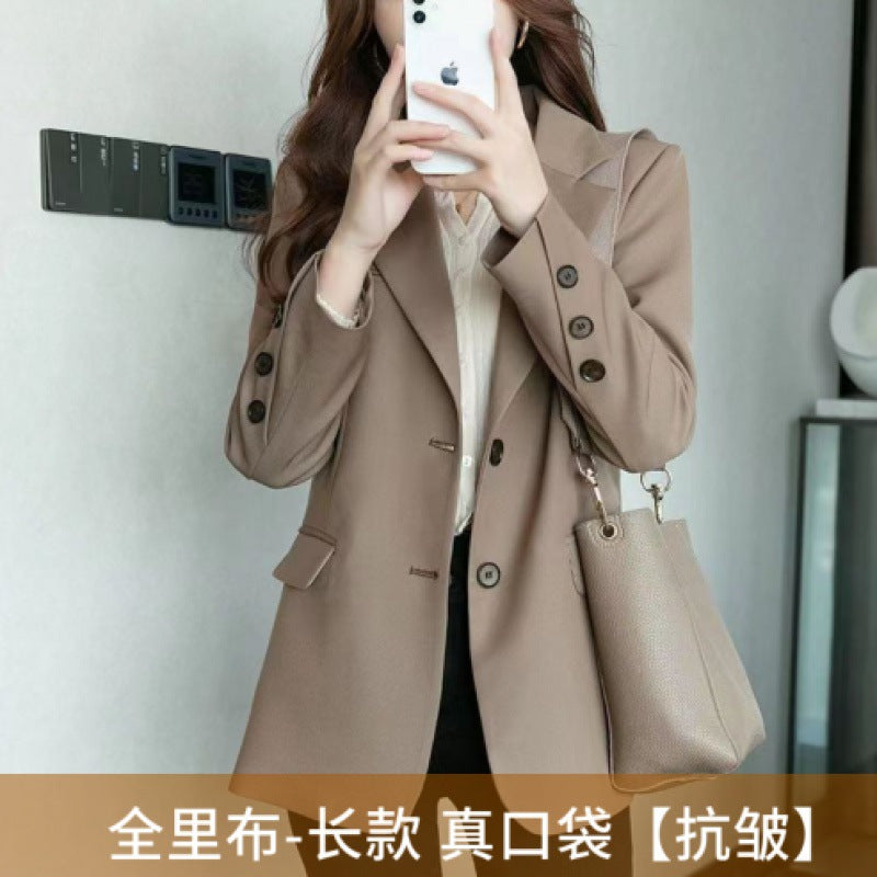 Spring And Autumn 2025 New Women's Casual Small Suit Medium Long Temperament Slim Slim Small Suit Women
