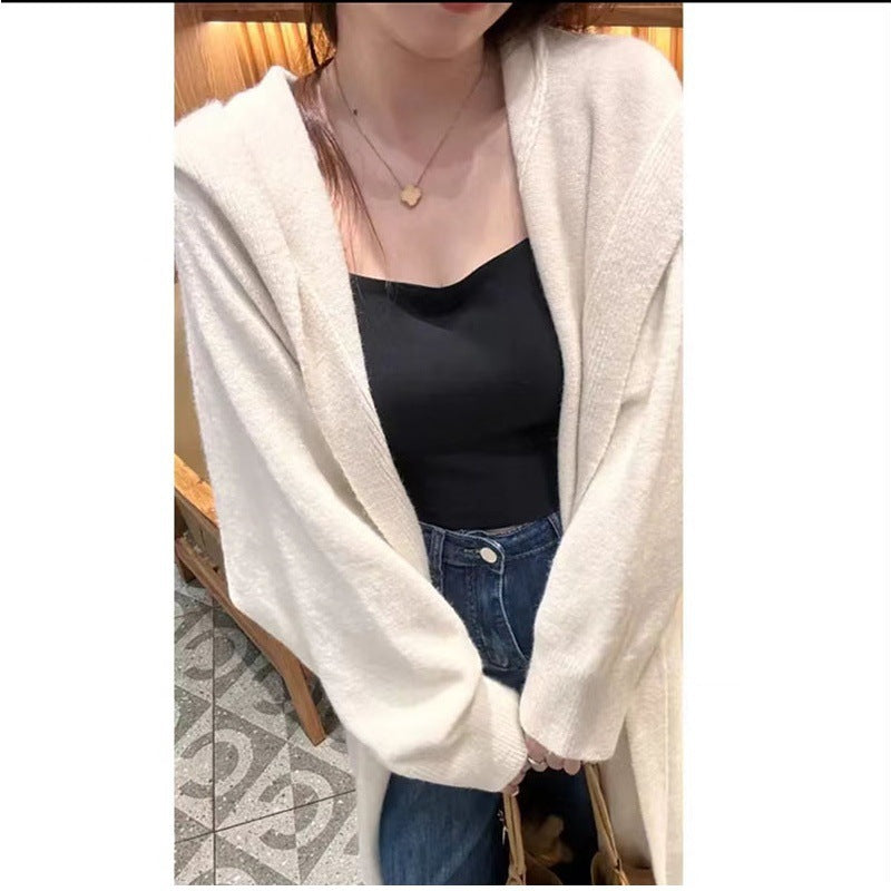 KANING Korean Languid Hooded Long Over-Knee Knitted Cardigan Women's Winter Dress Thick Loose Thin Coat