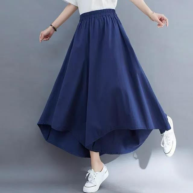 Summer Large-Size Women's Fat Mm Wrinkled Solid Color Pocket Nine-Pointed Trousers Loose Skirts Casual Wind Irregular Broad Leggings