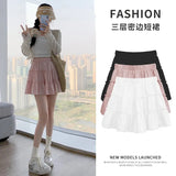 Girl Wind Tight Waist Solid Wood Ear Half-Dress Girl Summer Sweet Anti-Puff Puff A-Type Skirt