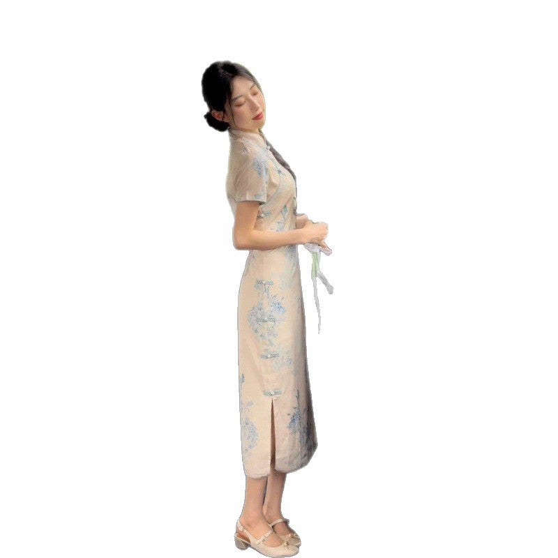2025 New Chinese Daily Improved Version Of The Cheongsam Dress Temperament Medium Long Dress