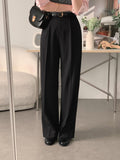 South Korea Spring And Autumn Simple Niche Commute High-Rise Thin Double Pocket Hanging Straight Slacks