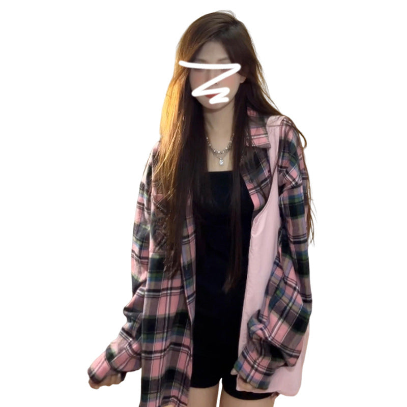 Vintage Autumn Plaid Shirt Jacket Women 2025 New Oversize Long Sleeve