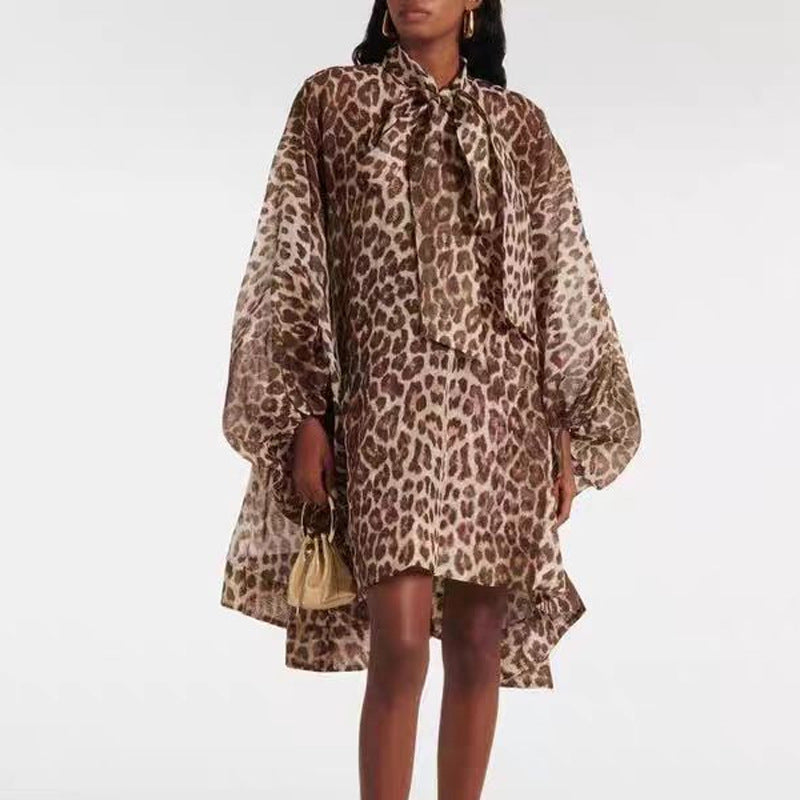 Tide Luxury Cold Is A Special Wide Wife's Noble Leopard Long-Sleeved Shirt Temperament Design Dress