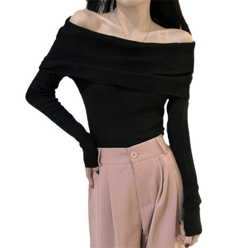 KANING French Gentle Shoulder Long-Sleeved Knit Shirt Women Early Autumn 2026 New Pure Lust Style Repair Body Dress Woman