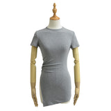 Pure Round Collar Under The Frame Short Sleeve Side Open Wrinkle Blouse Waist T-Shirt Long Bottoming Shirt Is Thin