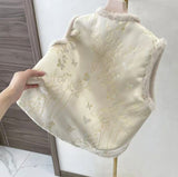 New Chinese Wind And Cotton Thicken Collar Buckle Embroidered Vest Winter Temperament Warm Loose Woolen Collar Top