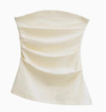 A Word-Collar Pure Desire To Slimen Shoulder Tective Blouse Folded Open Fork Solid Sexy Bottom Vest